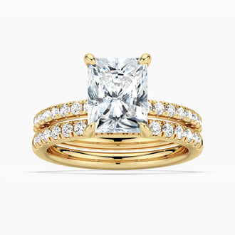 Solitaire Radiant Cut Moissanite Ring Set with Matching Wedding Band