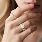 Solitaire Radiant Cut Moissanite Ring Set with Matching Stacking Band