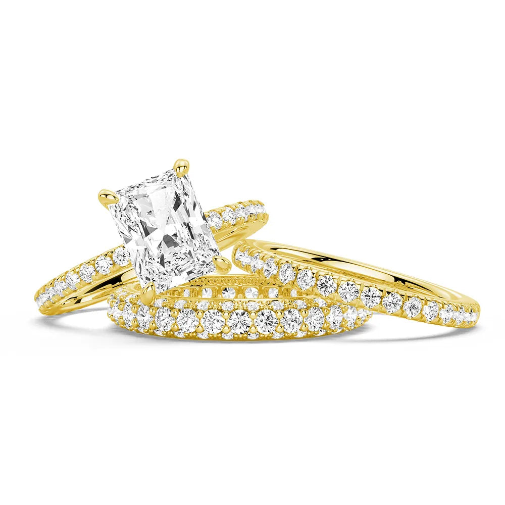 Solitaire Radiant Cut Moissanite Ring Set with Matching Stacking Band