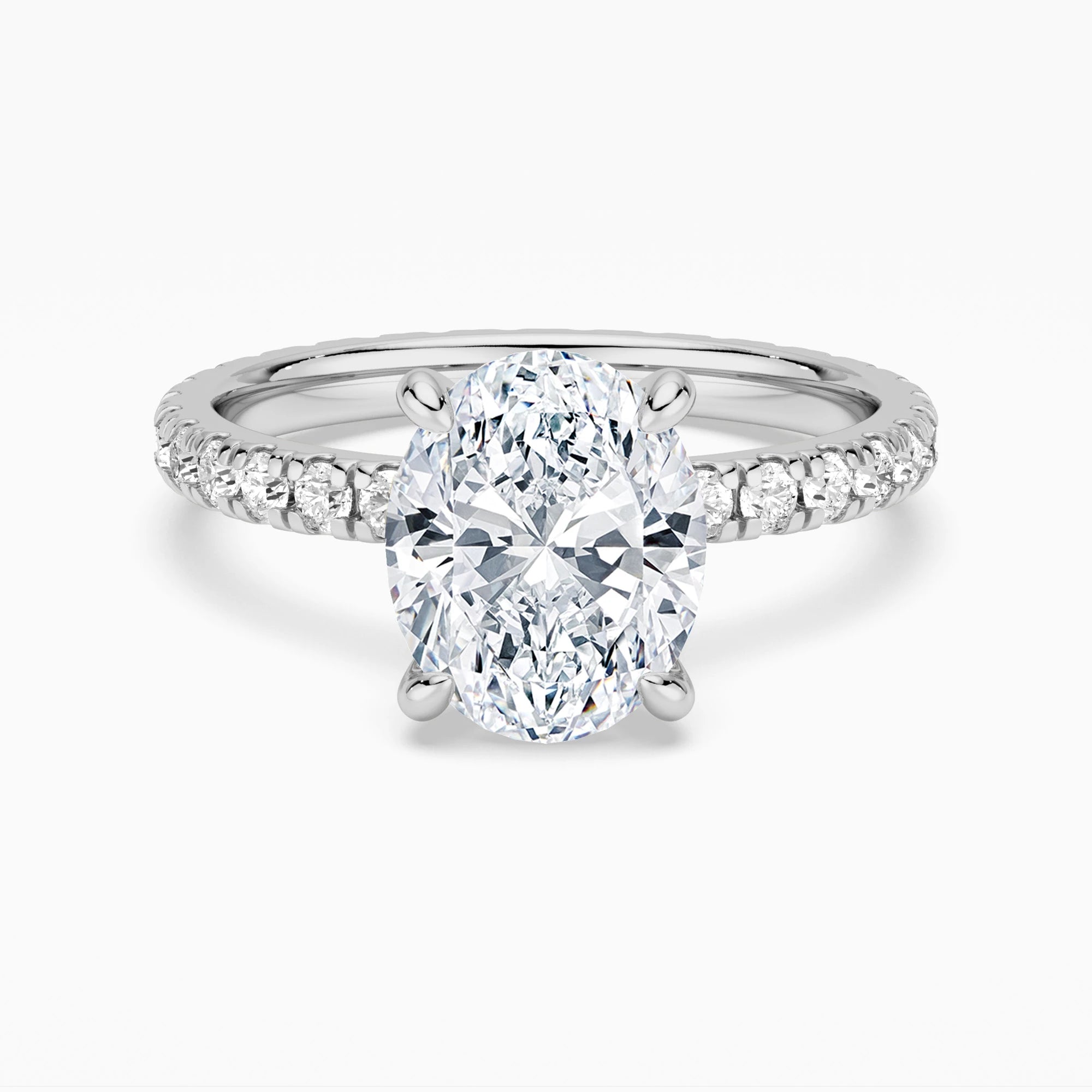 Oval Cut Moissanite Engagement Ring With Eternity Pave Band