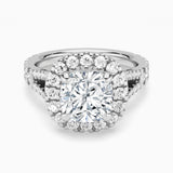 Cushion Cut Split Shank Moissanite Halo Engagement Ring