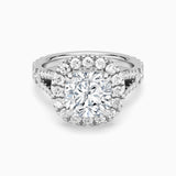 Cushion Cut Split Shank Moissanite Halo Engagement Ring