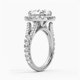 Cushion Cut Split Shank Moissanite Halo Engagement Ring