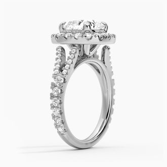 Cushion Cut Split Shank Moissanite Halo Engagement Ring