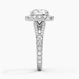 Cushion Cut Split Shank Moissanite Halo Engagement Ring