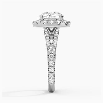Cushion Cut Split Shank Moissanite Halo Engagement Ring
