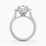 Cushion Cut Split Shank Moissanite Halo Engagement Ring