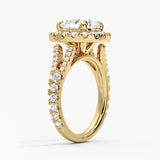 Cushion Cut Split Shank Moissanite Halo Engagement Ring