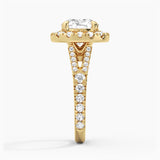 Cushion Cut Split Shank Moissanite Halo Engagement Ring