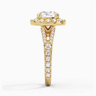 Cushion Cut Split Shank Moissanite Halo Engagement Ring