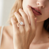 Halo Cushion Cut Split Shank Moissanite Ring Set with Matching Wedding Band