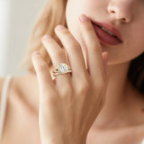 Halo Cushion Cut Split Shank Moissanite Ring Set with Matching Wedding Band