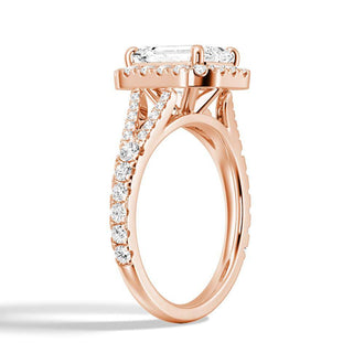 Emerald Cut Split-Shank Halo Engagement Ring - MSBLUE JEWELRY