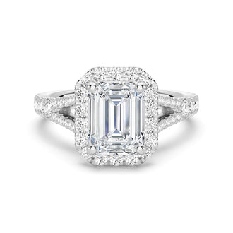 Emerald Cut Split-Shank Halo Engagement Ring - MSBLUE JEWELRY