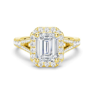 Emerald Cut Split-Shank Halo Engagement Ring - MSBLUE JEWELRY