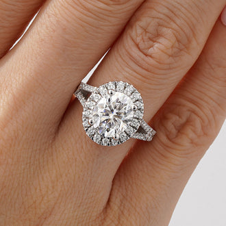 Oval Cut Split Shank Moissanite Halo Engagement Ring