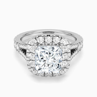 Princess Cut Split Shank Moissanite Halo Engagement Ring