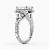 Princess Cut Split Shank Moissanite Halo Engagement Ring
