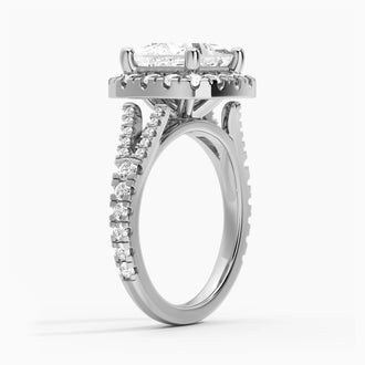 Princess Cut Split Shank Moissanite Halo Engagement Ring