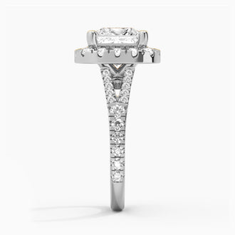Princess Cut Split Shank Moissanite Halo Engagement Ring