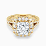 Princess Cut Split Shank Moissanite Halo Engagement Ring