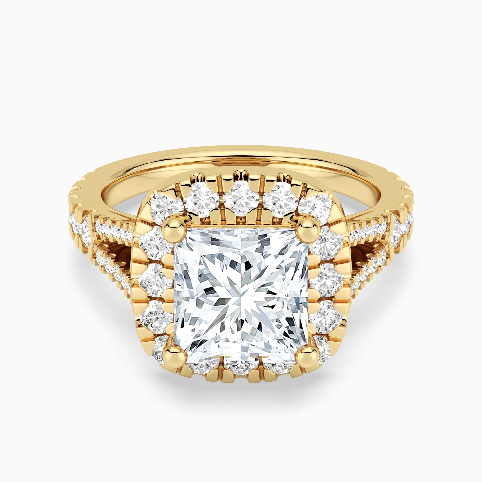Princess Cut Split Shank Moissanite Halo Engagement Ring