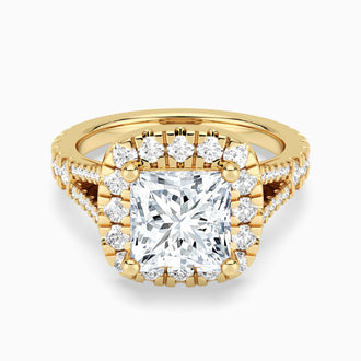 Princess Cut Split Shank Moissanite Halo Engagement Ring