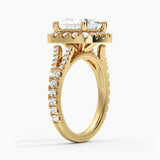 Princess Cut Split Shank Moissanite Halo Engagement Ring