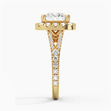 Princess Cut Split Shank Moissanite Halo Engagement Ring