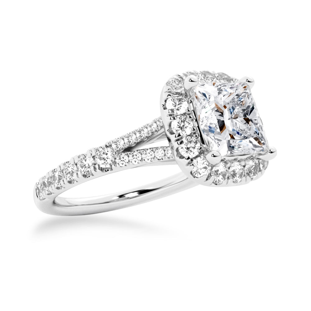 NEW Princess Cut Split-Shank Moissanite Halo Engagement Ring