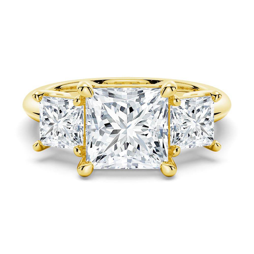 MSBLUE Three Stone Moissanite Engagement Ring - Princess Cut With Pave Setting In 14K Gold Vermeil