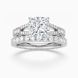 Cushion Cut Split Shank Moissanite Ring Set with Matching Wedding Band