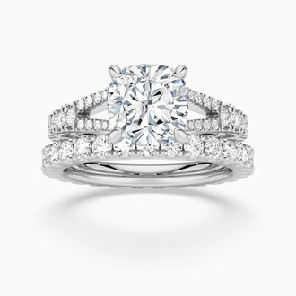 Cushion Cut Split Shank Moissanite Ring Set with Matching Wedding Band