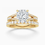 Cushion Cut Split Shank Moissanite Ring Set with Matching Wedding Band