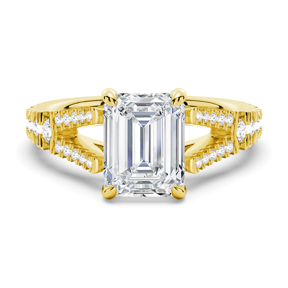 NEW Emerald Cut Split-Shank Moissanite Engagement Ring