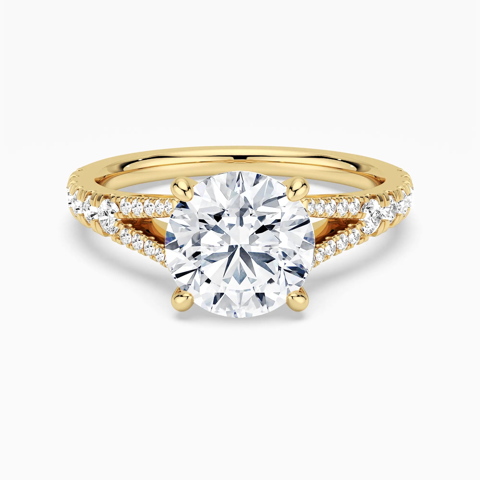 Round Cut Split Shank Moissanite Engagement Ring