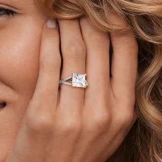 Princess Cut Split Shank Moissanite Engagement Ring