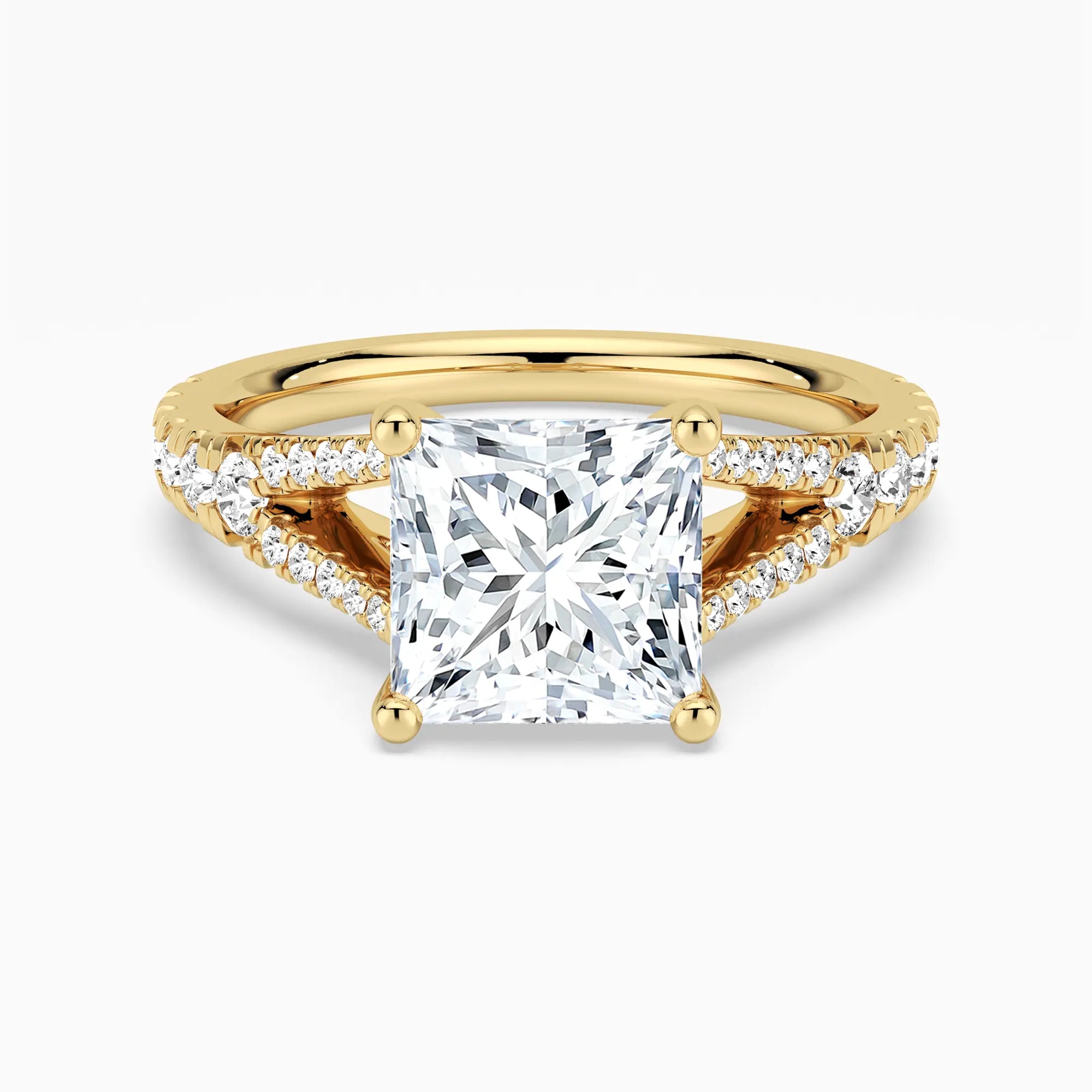 Princess Cut Split Shank Moissanite Engagement Ring