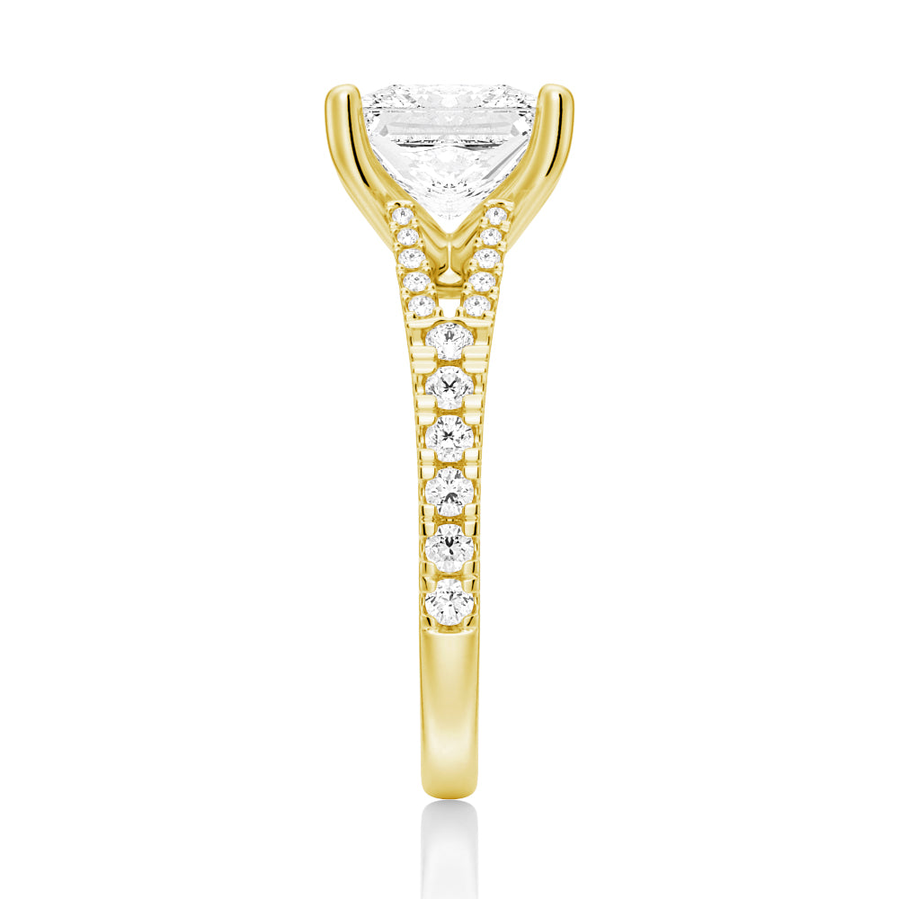 Princess Cut Split Shank Moissanite Couple's Ring Set with Men's Wedding Band