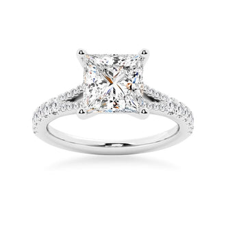 Princess Cut Split-Shank Moissanite Bridal Set with Men's Wedding Band - MSBLUE Jewelry