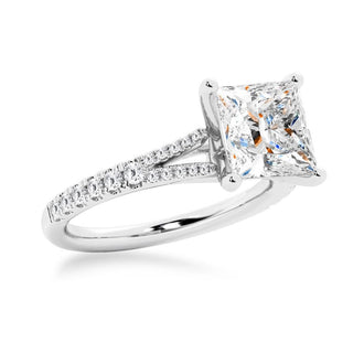 Princess Cut Split-Shank Moissanite Bridal Set with Men's Wedding Band - MSBLUE Jewelry