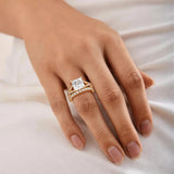 Custom Princess Cut Split Shank Moissanite Gold Ring Set with Matching Wedding Band