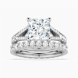 Custom Princess Cut Split Shank Moissanite Gold Ring Set with Matching Wedding Band