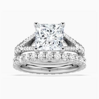 Princess Cut Split Shank Moissanite Ring Set with Matching Wedding Band