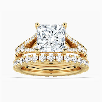 Princess Cut Split Shank Moissanite Ring Set with Matching Wedding Band