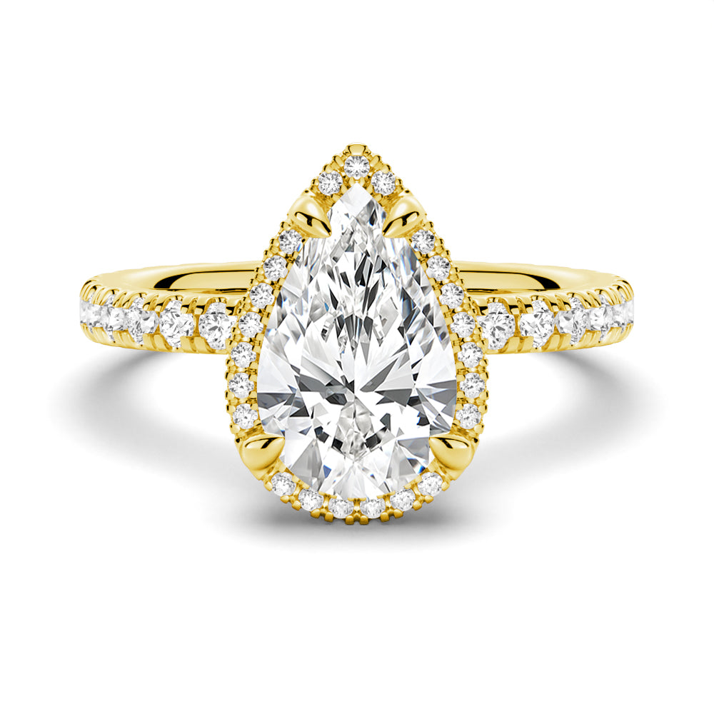 Half Eternity Pear Shaped Moissanite Halo Engagement Ring