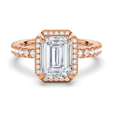 Half Eternity Emerald Cut Halo Engagement Ring