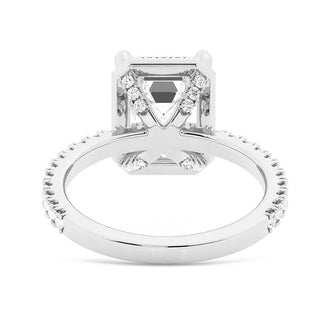 Half Eternity Emerald Cut Halo Engagement Ring - MSBLUE Jewelry