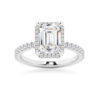 Half Eternity Emerald Cut Halo Engagement Ring - MSBLUE Jewelry