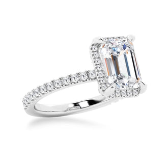 Half Eternity Emerald Cut Halo Engagement Ring - MSBLUE Jewelry